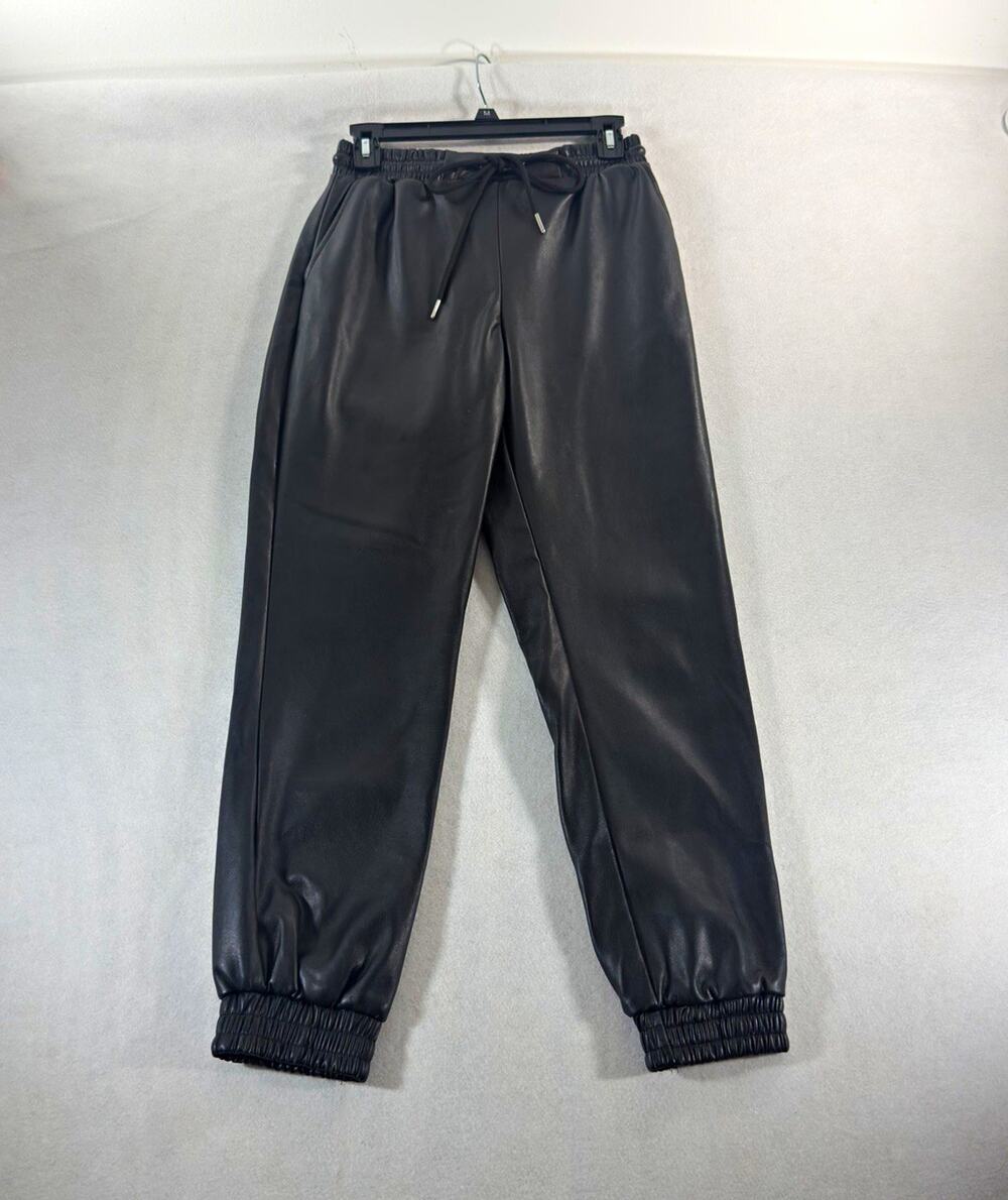 Francesca’s Small Black Faux Leather Jogger Pants